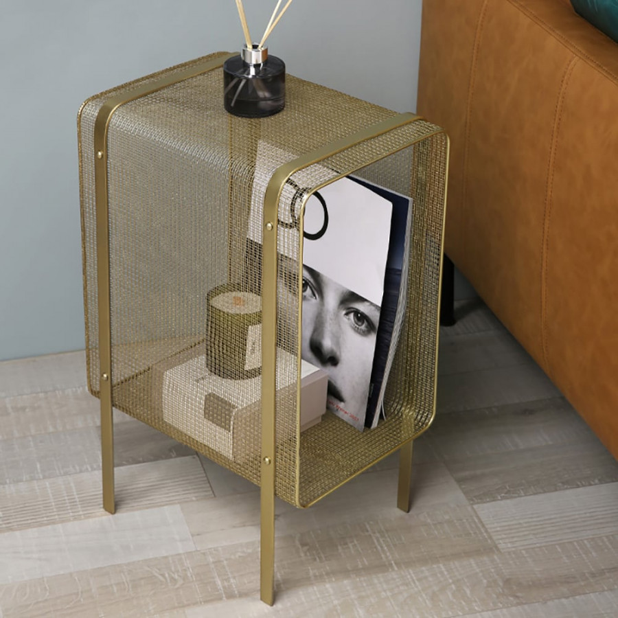 HMR Modern Rectangular Magazine Rack with Open Storage - Gold