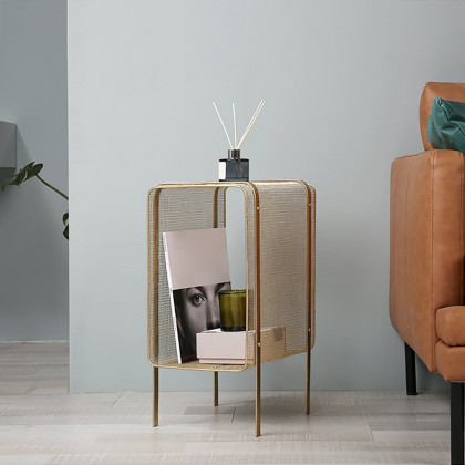 HMR Modern Rectangular Magazine Rack with Open Storage - Gold