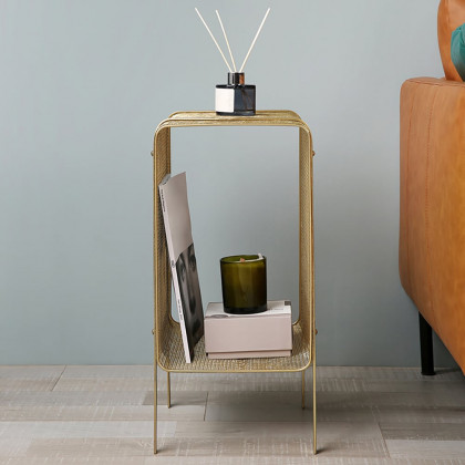 HMR Modern Rectangular Magazine Rack with Open Storage - Gold