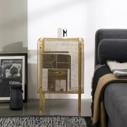 HMR Modern Rectangular Magazine Rack with Open Storage - Gold