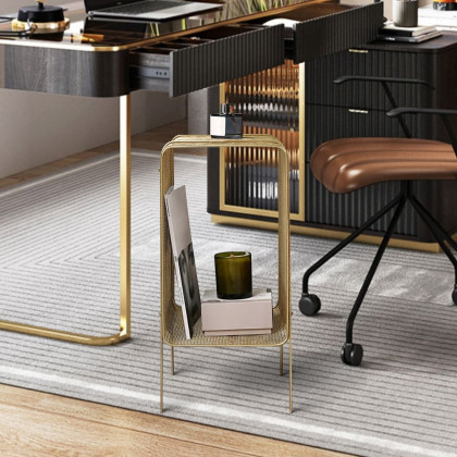 HMR Modern Rectangular Magazine Rack with Open Storage - Gold