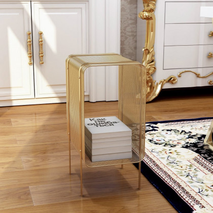 HMR Modern Rectangular Magazine Rack with Open Storage - Gold