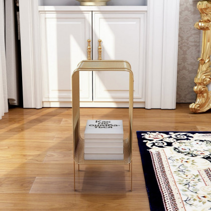 HMR Modern Rectangular Magazine Rack with Open Storage - Gold