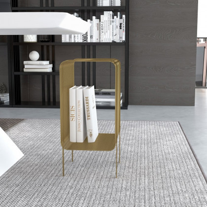 HMR Modern Rectangular Magazine Rack with Open Storage - Gold