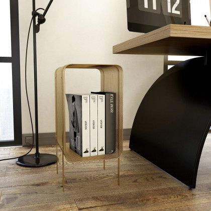 HMR Modern Rectangular Magazine Rack with Open Storage - Gold
