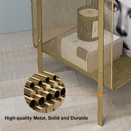 HMR Modern Rectangular Magazine Rack with Open Storage - Gold