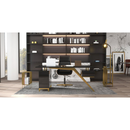 HMR Modern Rectangular Magazine Rack with Open Storage - Gold