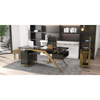 HMR Modern Rectangular Magazine Rack with Open Storage - Gold
