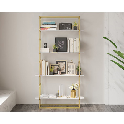 HMR Modern Freestanding 32" Etagere Bookshelf - White/Gold