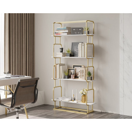 HMR Modern Freestanding 32" Etagere Bookshelf - White/Gold