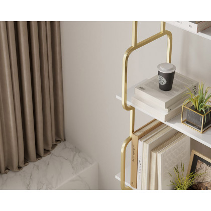 HMR Modern Freestanding 32" Etagere Bookshelf - White/Gold