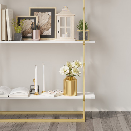 HMR Modern Freestanding 32" Etagere Bookshelf - White/Gold