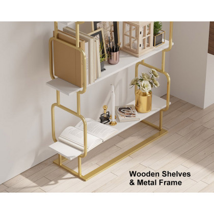 HMR Modern Freestanding 32" Etagere Bookshelf - White/Gold