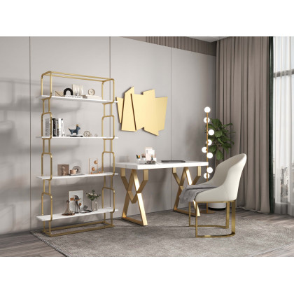 HMR Modern Freestanding 32" Etagere Bookshelf - White/Gold