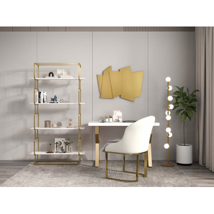 HMR Modern Freestanding 32" Etagere Bookshelf - White/Gold
