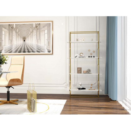 HMR Modern Freestanding 32" Etagere Bookshelf - White/Gold