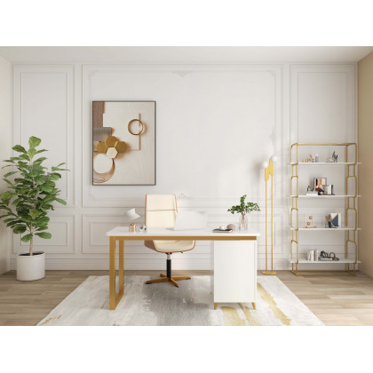 HMR Modern Freestanding 32" Etagere Bookshelf - White/Gold