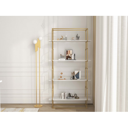 HMR Modern Freestanding 32" Etagere Bookshelf - White/Gold