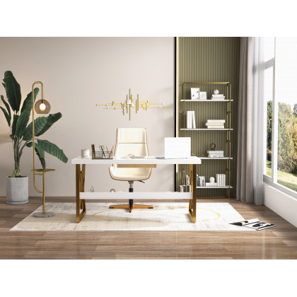 HMR Modern Freestanding 32" Etagere Bookshelf - White/Gold
