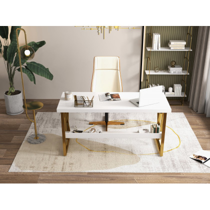 HMR Modern Freestanding 32" Etagere Bookshelf - White/Gold