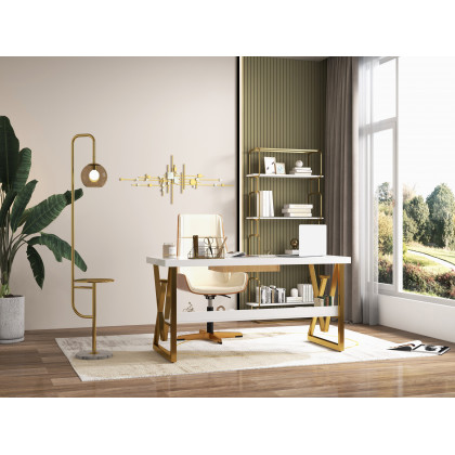 HMR Modern Freestanding 32" Etagere Bookshelf - White/Gold