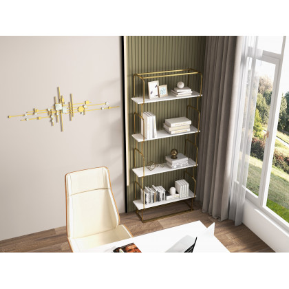 HMR Modern Freestanding 32" Etagere Bookshelf - White/Gold