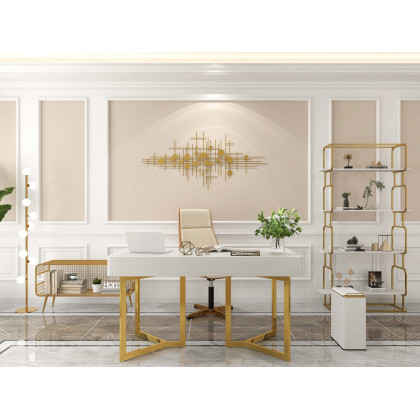 HMR Modern Freestanding 32" Etagere Bookshelf - White/Gold
