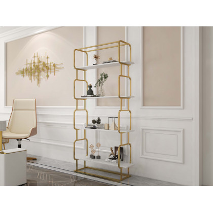 HMR Modern Freestanding 32" Etagere Bookshelf - White/Gold