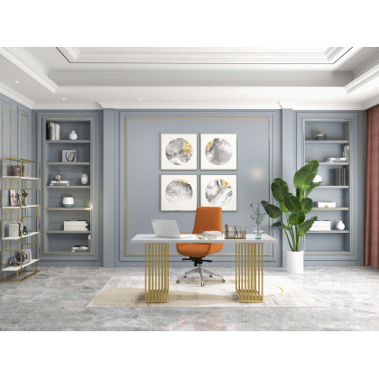 HMR Modern Freestanding 32" Etagere Bookshelf - White/Gold