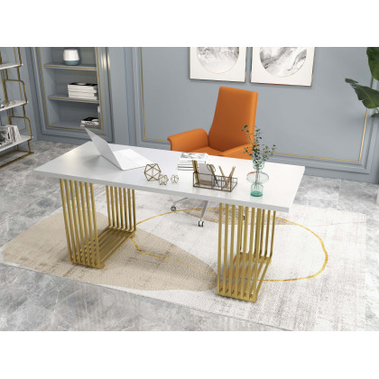 HMR Modern Freestanding 32" Etagere Bookshelf - White/Gold
