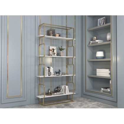 HMR Modern Freestanding 32" Etagere Bookshelf - White/Gold