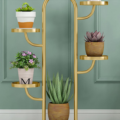 HMR - 25"/37" Modern Tree-Shaped 4/6-Tiered Plant Stand (Set of 2) in Gold