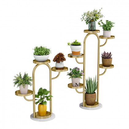 HMR - 25"/37" Modern Tree-Shaped 4/6-Tiered Plant Stand (Set of 2) in Gold