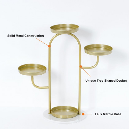 HMR - 25"/37" Modern Tree-Shaped 4/6-Tiered Plant Stand (Set of 2) in Gold