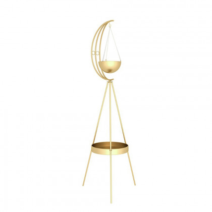 HMR - Half-Moon Plant Stand with Shelf in Gold
