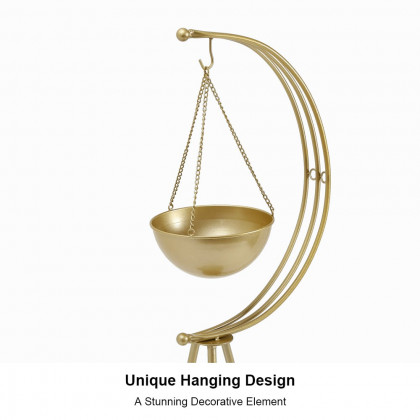 HMR - Half-Moon Plant Stand with Shelf in Gold
