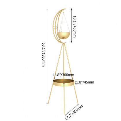 HMR - Half-Moon Plant Stand with Shelf in Gold