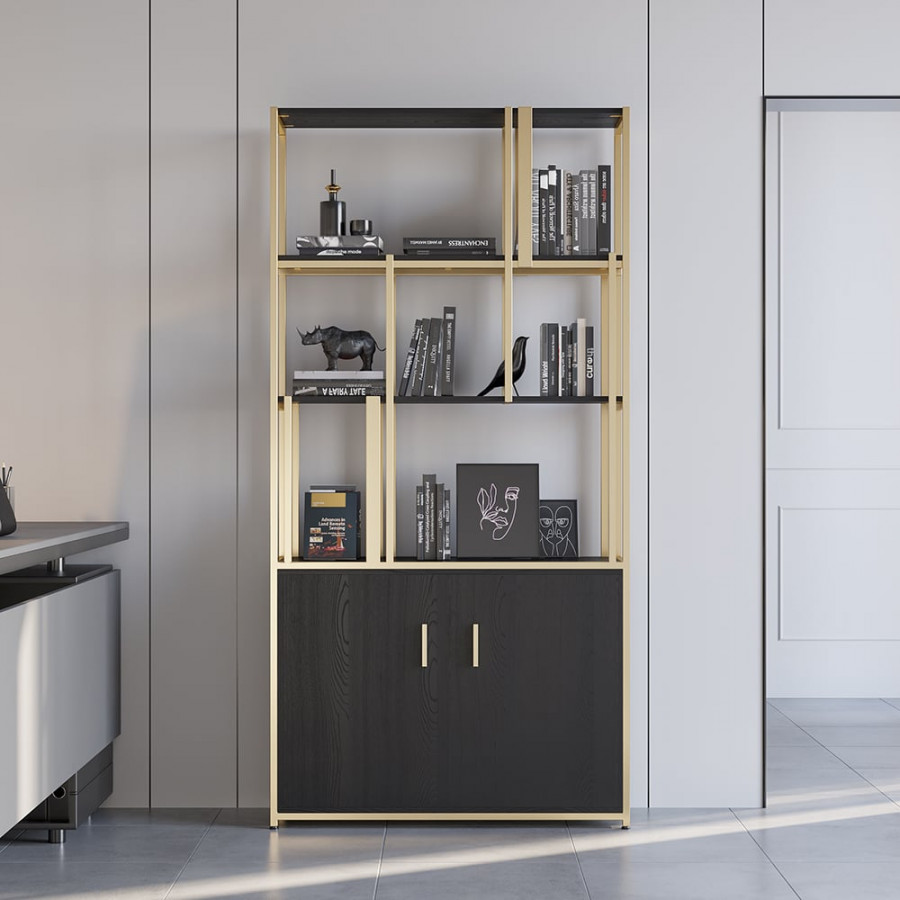HMR - 78" 5-Tier Bookshelf with Doors in Big Storage