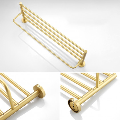 HMR - 24" Wall-Mounted Brass Bathroom Shelf with Towel Rack in Brushed Gold