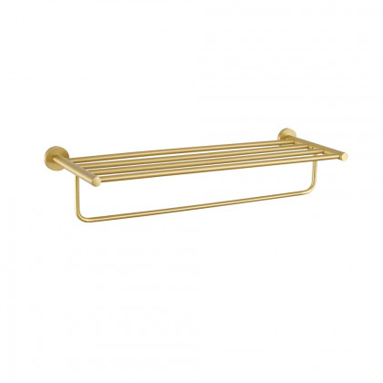 HMR - 24" Wall-Mounted Brass Bathroom Shelf with Towel Rack in Brushed Gold
