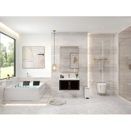 HMR - 24" Wall-Mounted Brass Bathroom Shelf with Towel Rack in Brushed Gold