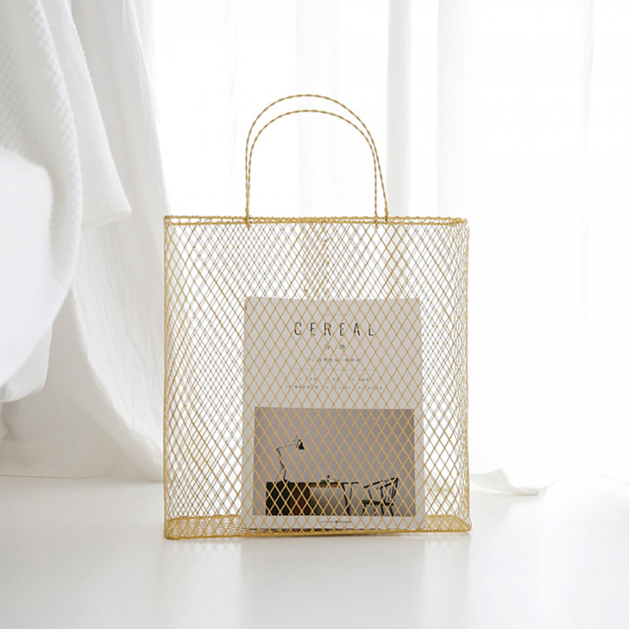 HMR - Metal Magazine Rack with Handle in Gold