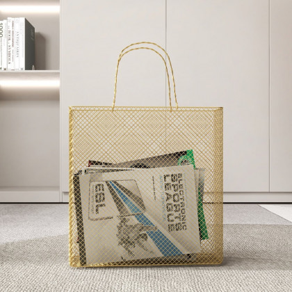 HMR - Metal Magazine Rack with Handle in Gold