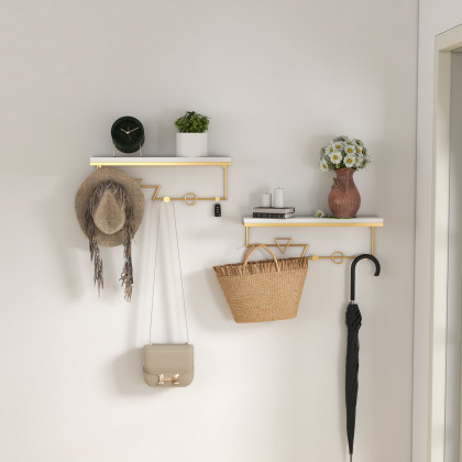 HMR - Wall-Mounted Coat Rack with a Shelf in Gold and White