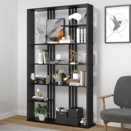 HMR Modern Etagere Bookshelf with 6-Shelf - Black