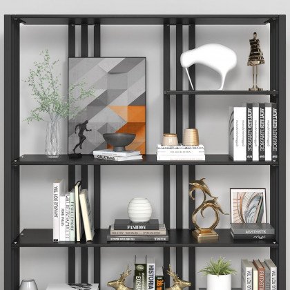 HMR Modern Etagere Bookshelf with 6-Shelf - Black