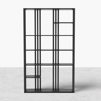 HMR Modern Etagere Bookshelf with 6-Shelf - Black