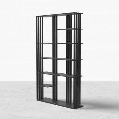 HMR Modern Etagere Bookshelf with 6-Shelf - Black