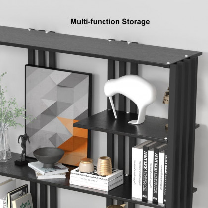 HMR Modern Etagere Bookshelf with 6-Shelf - Black