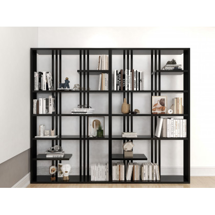 HMR Modern Etagere Bookshelf with 6-Shelf - Black